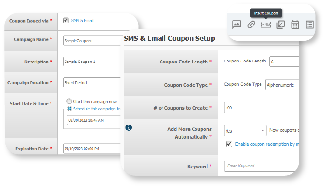 Coupons for SMS, MMS and E-mail